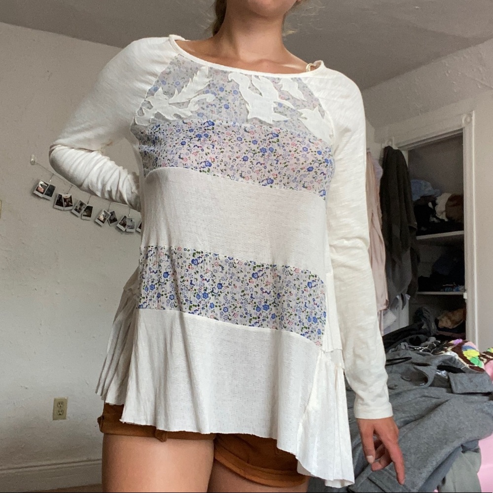 Free People medium white Printed Long Sleeve Top